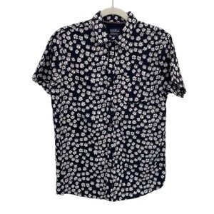 Monument Button Front Shirt Mens Small Black White Floral Print 100% Cotton
